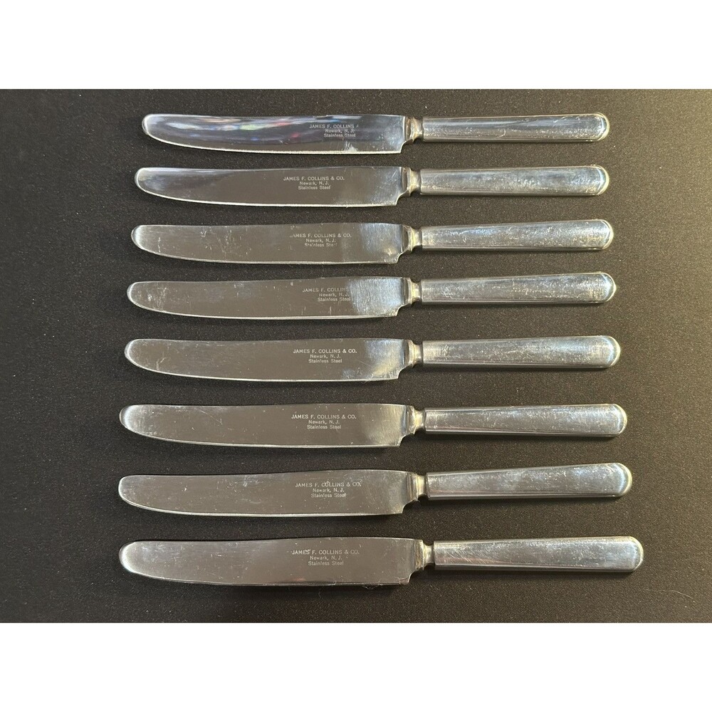 Lot of (8) Vintage James F. Collins Made in USA Stainless Steel Dinner Knives